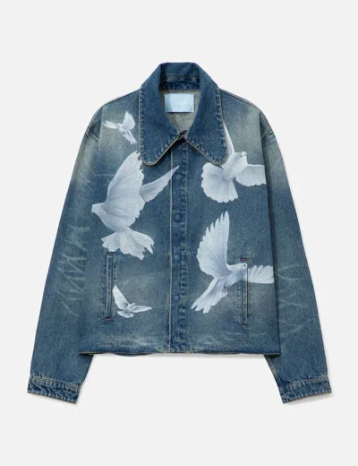 3paradis Freedom Doves Relaxed Fit Denim Jacket In Blue