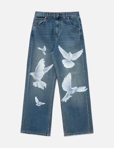 3paradis Freedom Doves Straight Fit Denim Jeans In Blue