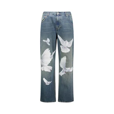Pre-owned 3paradis 3.paradis Freedom Doves Straight Fit Denim Jeans 'washed Blue' | Men's Size 32