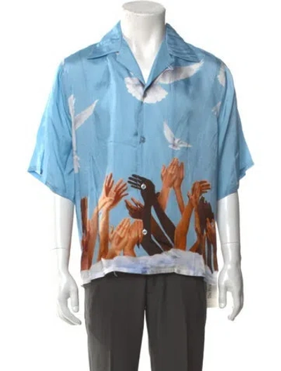 Pre-owned 3paradis Graphic Print Short Sleeve Shirt In Blue