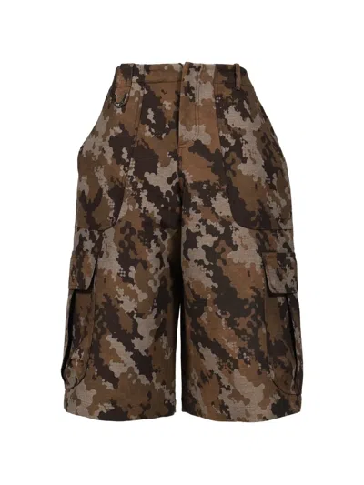 3paradis Jacquard Dove-camo Cargo Shorts In Brown