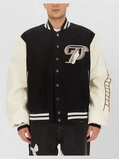 3paradis Logo Jacket Contrast Sleeves Wide Fit In Black
