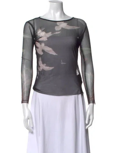 Pre-owned 3paradis Mesh Graphic Print Top In Black
