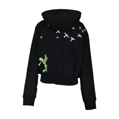 3paradis 3.paradis Peter Pan Embroidered Cotton Hoodie In Black