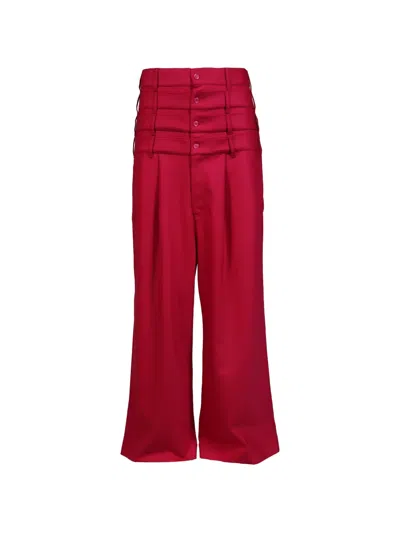 3paradis Pleated Multi-waistband Trousers In Red