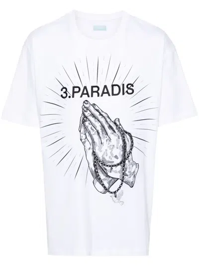 3paradis Praying Hands Cotton T-shirt In White
