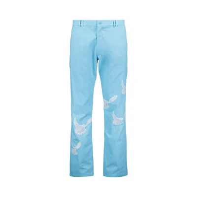 Pre-owned 3paradis 3.paradis Singing Doves Wool Tailored Trousers 'sky Blue' | Men's Size L