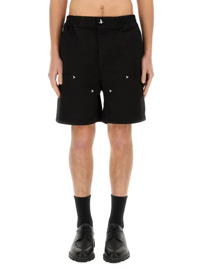 3paradis Straight Fit Twill Shorts With Functional Pockets In Black
