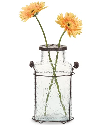 3r Studio Glass Vase With Metal Frog Lid In Clear,black