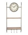 3r Studio Creative Co-op Wall Clock With Shelves And Hooks In Bronze