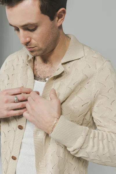 Pre-owned 3sixteen Collared Cardigan Natural Lace Knit In Light Tan