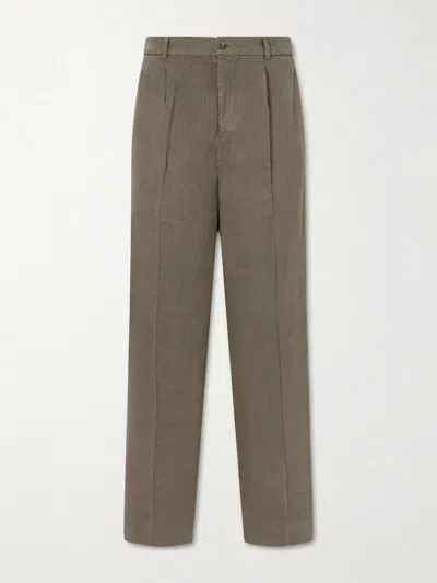 3sixteen Straight-leg Pleated Linen Trousers In Gray