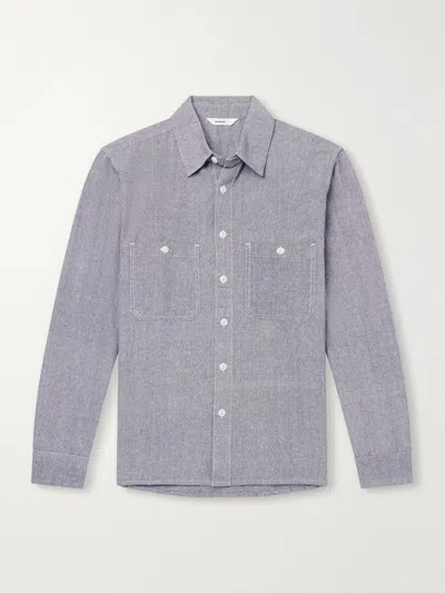 3sixteen Utility Cotton And Silk-blend Chambray Shirt In Gray