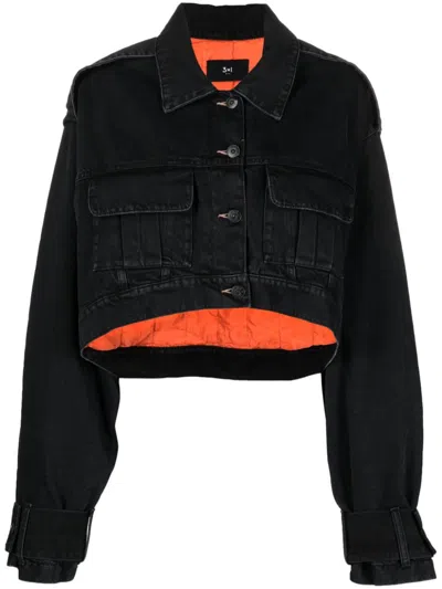 3x1 Gina Cropped Denim Cargo Jacket In Blkomb Black Atl