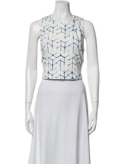 Pre-owned 3x1 Graphic Print Crew Neck Crop Top In White