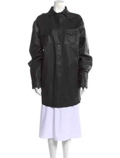 Pre-owned 3x1 Leather Long Sleeve Button-up Top In Black