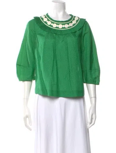 Pre-owned 3x1 Patterned Crew Neck Blouse In Green