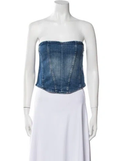 Pre-owned 3x1 Strapless Crop Top In Blue