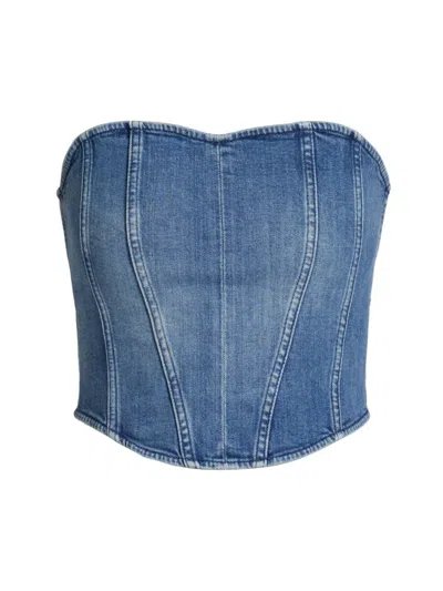 3x1 Women's Crop Denim Corset Top In Deep Blue