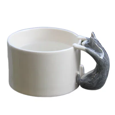 4 Am Product Design White / Grey / Silver The Companion Series – Silver Tipped Cat Mug In Multi