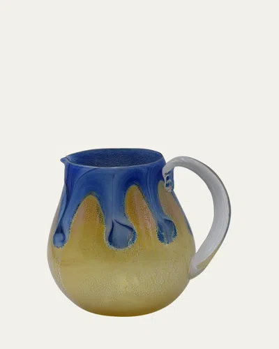 4 Glass Murano Goccia Cobalt Blue Pitcher With Handle, 50 Oz.