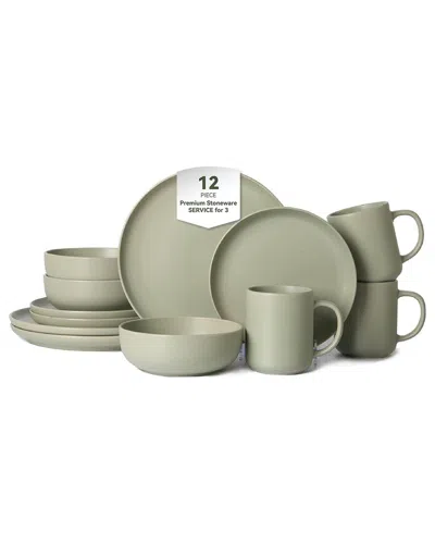 4 Supply 12pc Stoneware Dinnerware Set With Mugs In Green