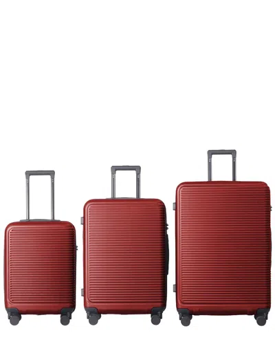 4 Supply 3pc Hardshell Lightweight Luggage Set With Spinner Wheels & Tsa Lock In Red