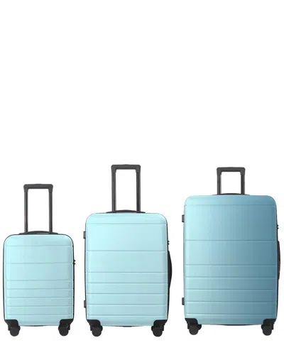 4 Supply 3pc Hardshell Lightweight Luggage Set With Spinner Wheels & Tsa Lock In Blue