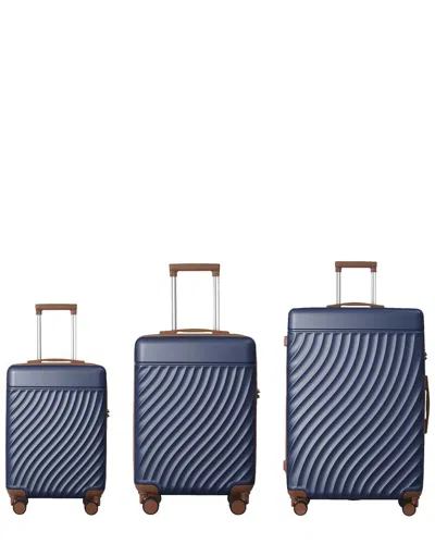 4 Supply 3pc Hardshell Lightweight Luggage Set With Spinner Wheels & Tsa Lock In Blue