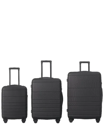 4 Supply 3pc Hardshell Lightweight Luggage Set With Spinner Wheels & Tsa Lock In Black