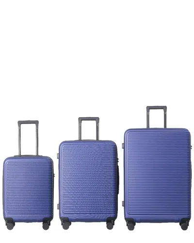4 Supply 3pc Hardshell Lightweight Luggage Set With Spinner Wheels & Tsa Lock In Blue
