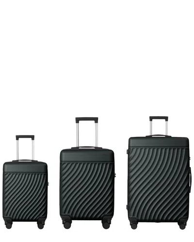 4 Supply 3pc Hardshell Lightweight Luggage Set With Spinner Wheels & Tsa Lock In Black