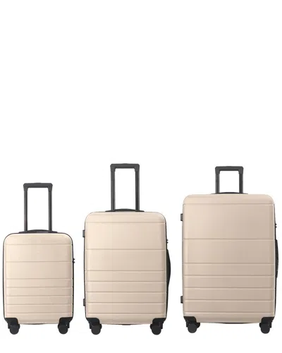 4 Supply 3pc Hardshell Lightweight Luggage Set With Spinner Wheels & Tsa Lock In Neutral