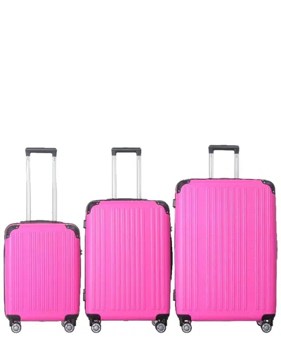 4 Supply 3pc Lightweight Abs Hardshell Luggage Set With Spinner Wheels In Pink