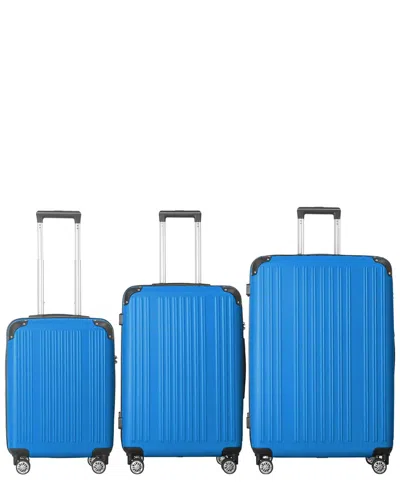 4 Supply 3pc Lightweight Abs Hardshell Luggage Set With Spinner Wheels In Blue
