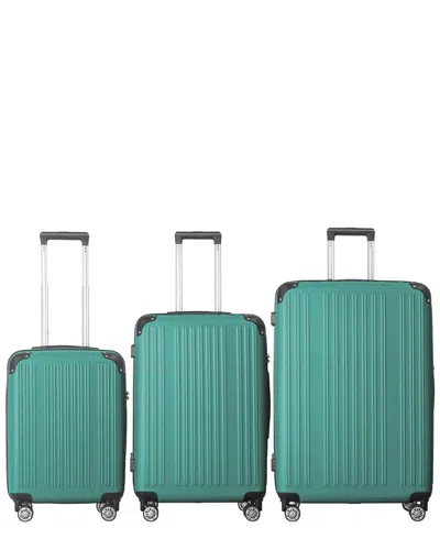 4 Supply 3pc Lightweight Abs Hardshell Luggage Set With Spinner Wheels, Tsa Lock & Adjustable Telesc In Green