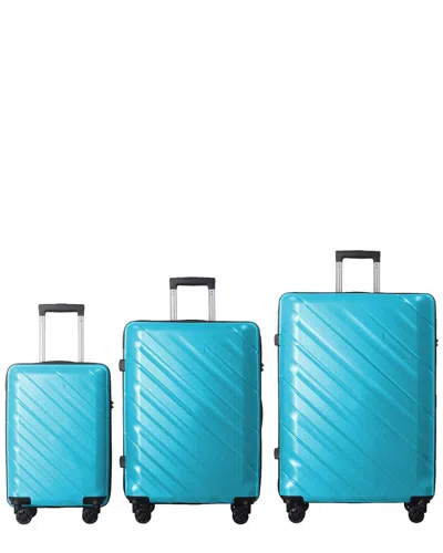 4 Supply 3pc Luggage Set With Four Spinner Wheels & Scratch-resistant Surface In Blue