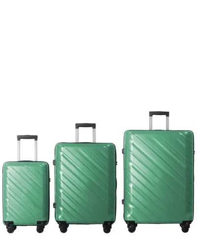 4 Supply 3pc Luggage Set With Four Spinner Wheels & Scratch-resistant Surface In Green