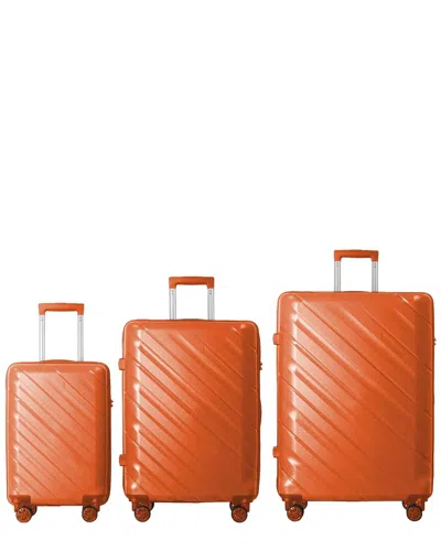 4 Supply 3pc Luggage Set With Four Spinner Wheels & Scratch-resistant Surface In Orange