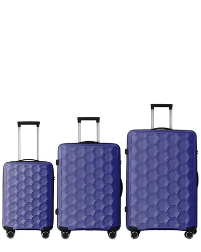 4 Supply 3pc Luggage Set With Rolling Wheels In Blue