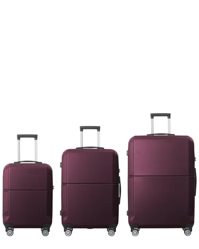 4 Supply 3pc Premium Abs Luggage Set With Multi-position Handle In Burgundy