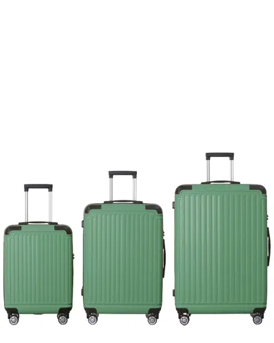 4 Supply 3pc Premium Abs Luggage Set With Multi-position Handle In Green