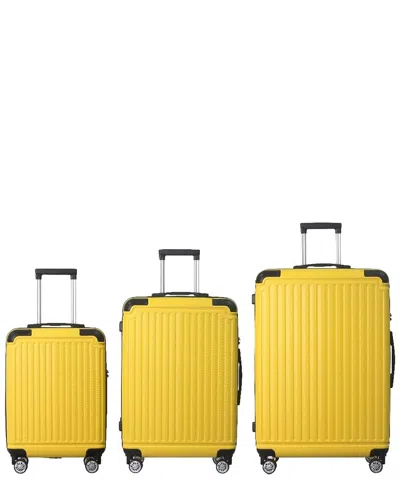 4 Supply 3pc Premium Abs Luggage Set With Multi-position Handle, Silent Spinner Wheels & Tsa-approve In Yellow