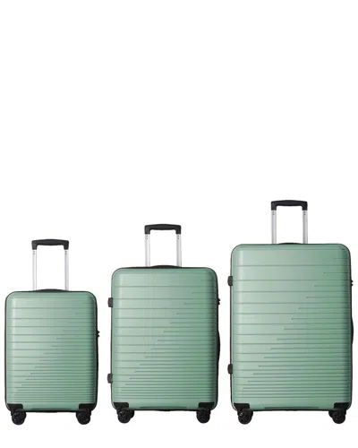 4 Supply 5 Supply 3pc Hardshell Carry On Luggage Set With Spinner Wheels & Tsa Lock In Green