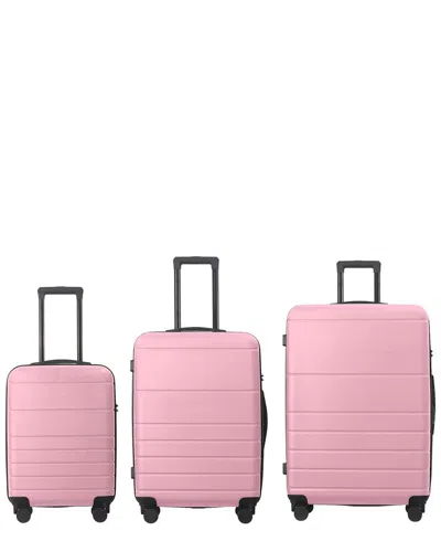 4 Supply 5 Supply 3pc Hardshell Lightweight Luggage Set With Spinner Wheels & Tsa Lock In Pink