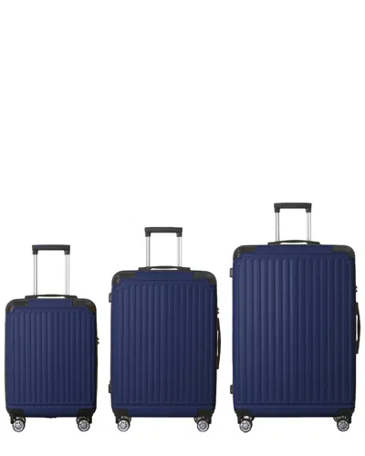 4 Supply Blue 3pc Premium Abs Luggage Set With Multi-position Handle