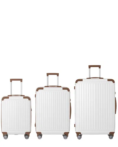 4 Supply Brown 3pc Premium Abs Luggage Set With Multi-position Handle In White
