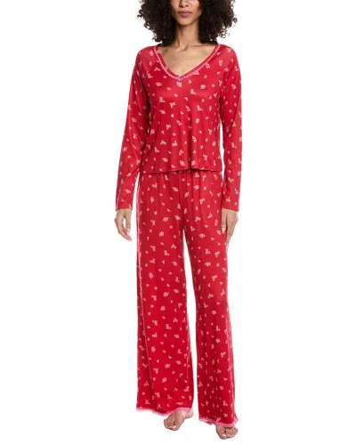 40 Winks 2pc Top & Long Pajama Pant Set In Red