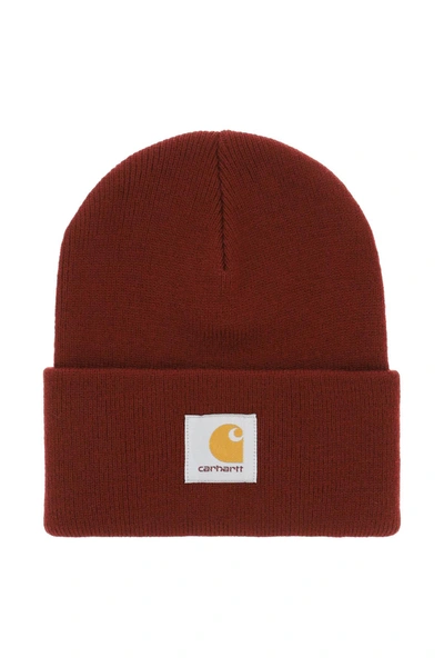 Carhartt Purl-knit Logo-patch Beanie In Red