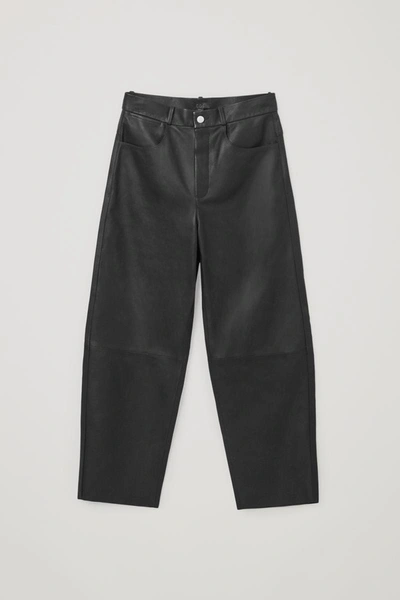 Cos Barrel-leg Leather Trousers In Black